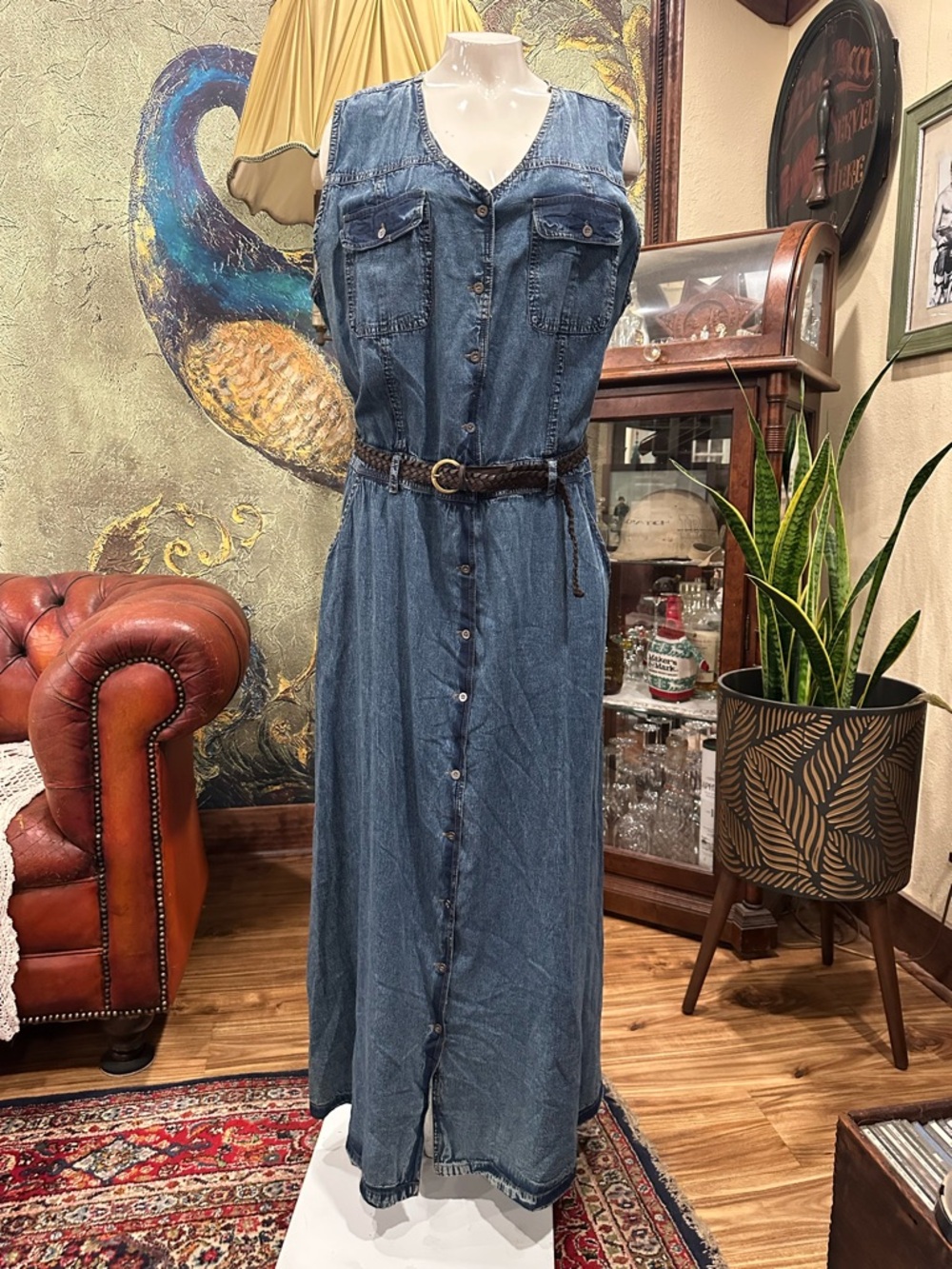 Ashley Stewart Denim Maxi Dress Size 16 NWT Bohemian Western Coastal Cowgirl - Picture 3 of 10